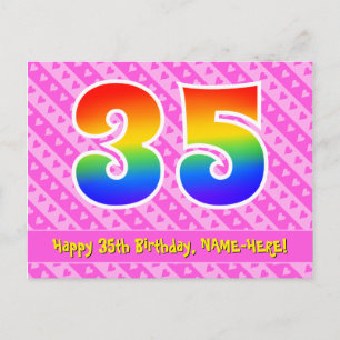 Carte Postale 35e Anniversaire : Rayures roses & Cœurs, Arc-en-c