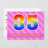 Carte Postale 35e anniversaire : Rayures roses & cœurs, Arc-en-c (Devant / Derrière)