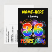 Carte Postale 36e anniversaire - Fun Fireworks, Rainbow Look "36 (Devant / Derrière)