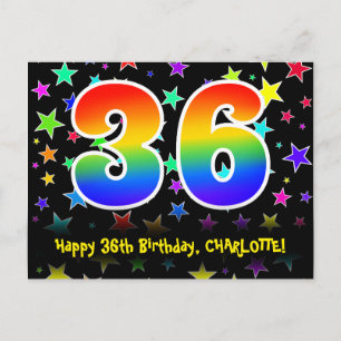 Carte Postale 36e Anniversaire : Motif Étoiles Amusantes, Arc-en