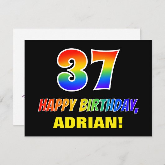 Carte Postale 37e anniversaire : Bold, amusant, simple, arc-en-c (Devant / Derrière)