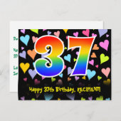 Carte Postale 37e Anniversaire : motif coeurs amusants, arc-en-c (Devant / Derrière)