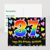 Carte Postale 37e Anniversaire : motif de cœurs amusants, arc-en (Devant / Derrière)