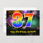 Carte Postale 37e Anniversaire - Motif de feux d'artifice amusan (Devant / Derrière)
