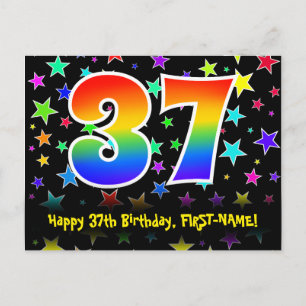 Carte Postale 37e Anniversaire : Motif Étoiles Amusantes, Arc-en