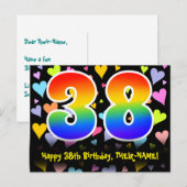 Carte Postale 38e anniversaire : Fun Hearts Motif, Arc-en-ciel 3 (Devant / Derrière)
