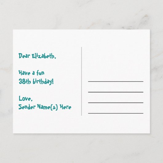 Carte Postale 38e anniversaire : Fun Stars Motif, Rainbow 38, No (Dos)