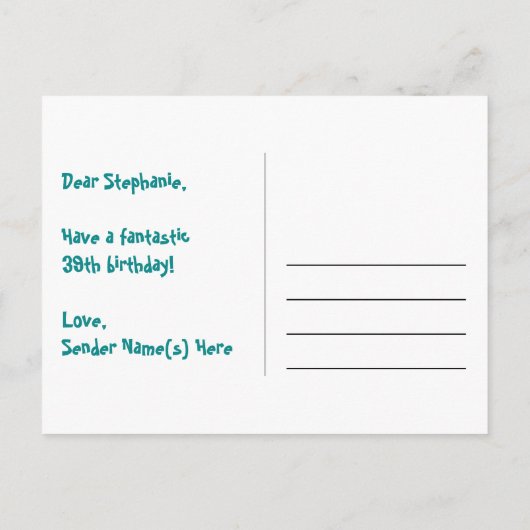 Carte Postale 39e anniversaire : Fun Hearts Motif, Arc-en-ciel 3 (Dos)