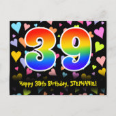 Carte Postale 39e anniversaire : Fun Hearts Motif, Arc-en-ciel 3 (Devant)