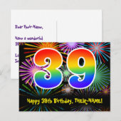 Carte Postale 39e Anniversaire – Motif de feux d'artifice amusan (Devant / Derrière)