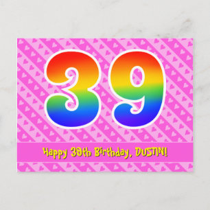 Carte Postale 39e anniversaire : Pink Stripes & Hearts, Arc en c