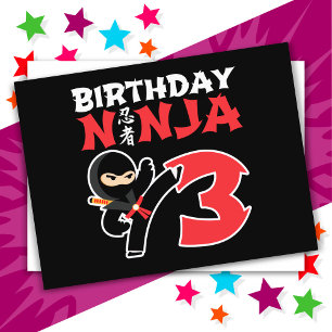 Carte Postale 3 ans Karate Ninja Party Enfants 3e anniversaire