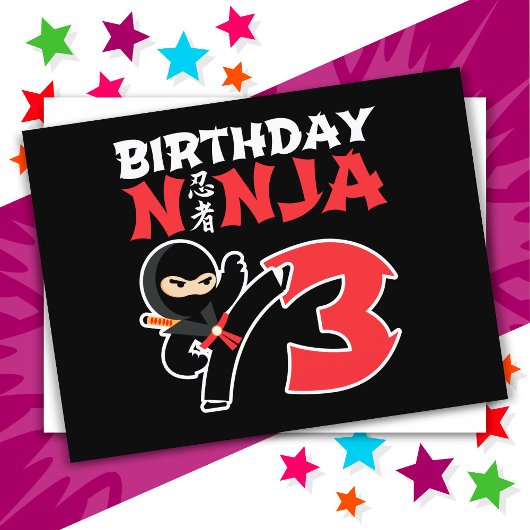 Carte Postale 3 ans Karate Ninja Party Enfants 3e anniversaire