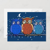 Carte Postale 3 chouettes de nuit (Devant / Derrière)