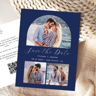 Carte Postale 3 Code QR Arch Photo Bleu Nuit Enregistrez la Date