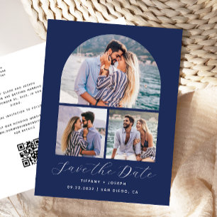 Carte Postale 3 Code QR Arch Photo Bleu Nuit Enregistrez la Date