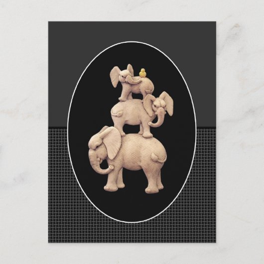 Carte Postale 3 éléphants et 1 canard (Devant)