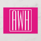 Carte Postale 3 Initiales Monogramme | Blanc sur rose chaud (Devant)