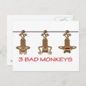 Carte Postale 3 Mauvais singes (Devant / Derrière)