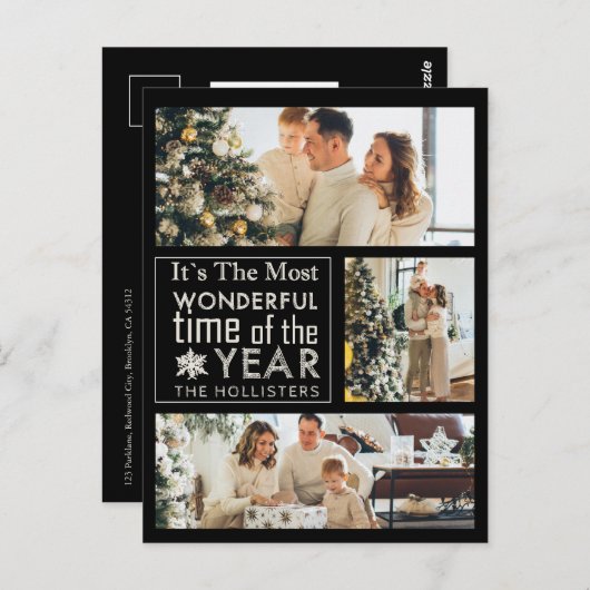 Carte Postale 3 Photo Chalkboard Calligraphie Noël (Devant / Derrière)