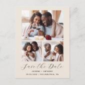 Carte Postale 3-Photo Collage beige Enregistrer la date (Devant)