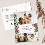 Carte Postale 3 Photo Joyeux Joyeux Noël Botanique Fête<br><div class="desc">Cette collection présente des fleurs rouges aquarelles,  des baies et de la verdure hivernale avec une typographie moderne et élégante,  avec un motif botanique d'hiver.</div>