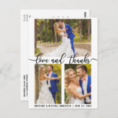 Carte Postale 3 Photo Modern Mariage Love and Thanks Script (Devant / Derrière)