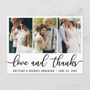 Carte Postale 3 Photo Modern Mariage Love Thanks Black Script