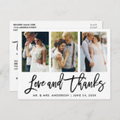 Carte Postale 3 Photo Moderne Brush Script Mariage Love Thanks (Devant / Derrière)