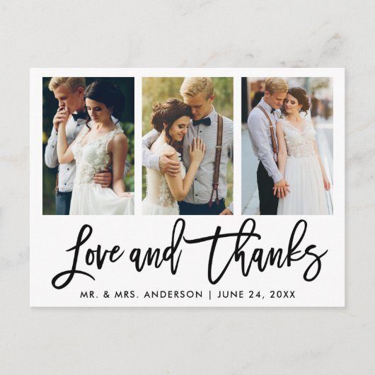 Carte Postale 3 Photo Moderne Brush Script Mariage Love Thanks (Devant)