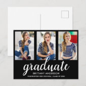 Carte Postale 3 Photo Moderne Graduation Party Invitation BW (Devant / Derrière)