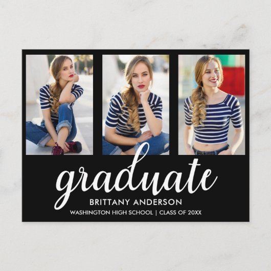 Carte Postale 3 Photo Moderne Graduation Party Invitation BW (Devant)