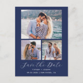 Carte Postale 3 Photo QR Code Bleu Nuit Save the Date (Devant)