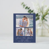 Carte Postale 3 Photo QR Code Bleu Nuit Save the Date (Debout devant)