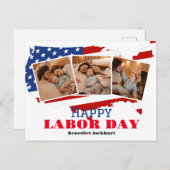Carte Postale 3 Photo Simple Elegant Labour Day avec drapeau amé (Devant / Derrière)