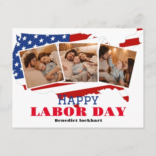 Carte Postale 3 Photo Simple Elegant Labour Day avec drapeau amé (Devant)