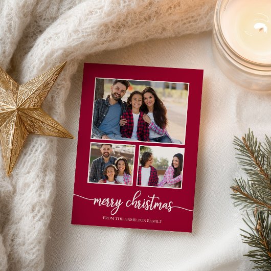 Carte Postale 3 Photos Collage Joli Script Joyeux Noël