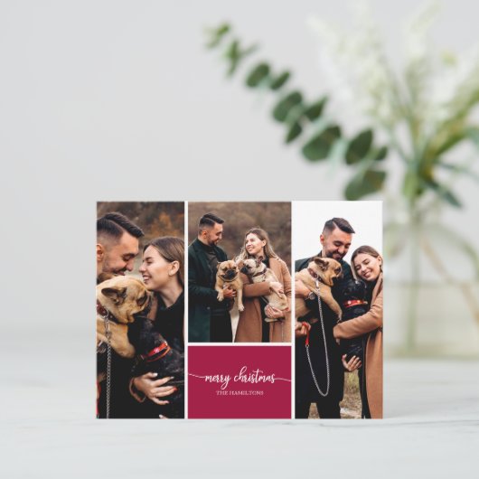 Carte Postale 3 Photos Collage Script élégant Joyeux Noël (Debout devant)