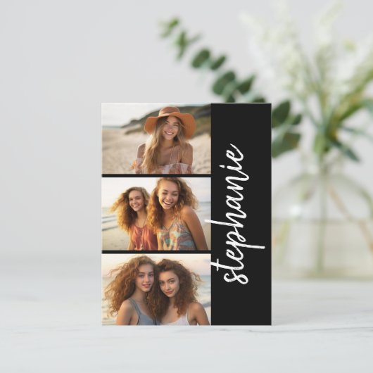 Carte Postale 3 Photos tendance noir & blanc nom de script moder (Debout devant)