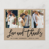 Carte Postale 3 Pinceau Script Mariage Amour Merci Kraft (Devant)