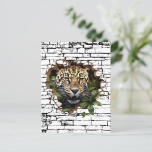 Carte Postale 3D Leopard Wall Break Art - Safari réaliste