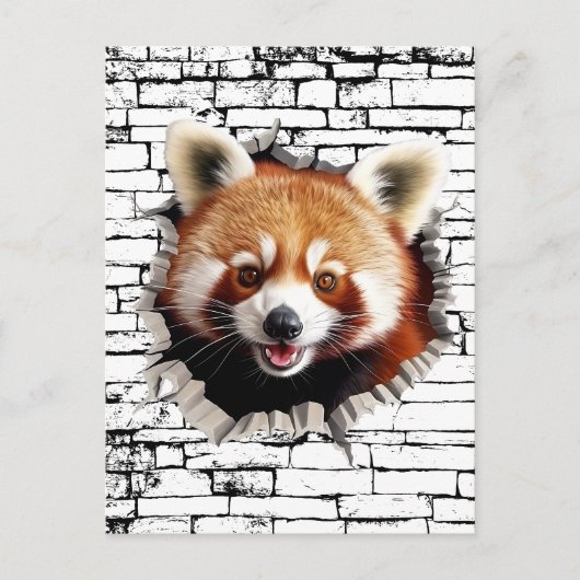 Carte Postale 3D Red Panda Wall Break Art – Realistic Safari (Devant)