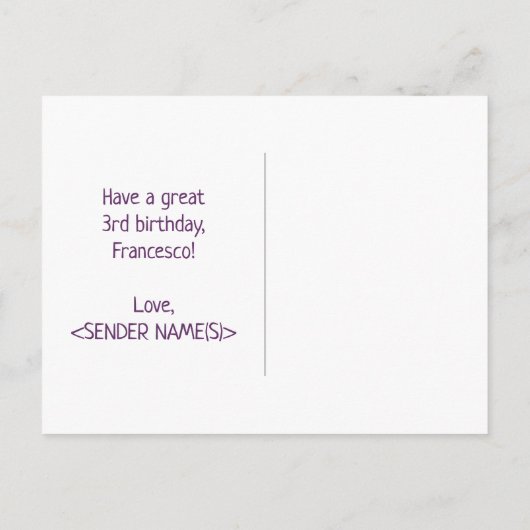 Carte Postale 3e anniversaire : Bold, amusant, simple, arc-en-ci (Dos)