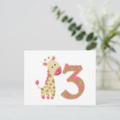 Carte Postale 3e anniversaire Giraffe rose (Debout devant)