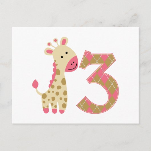 Carte Postale 3e anniversaire Giraffe rose (Devant)