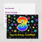 Carte Postale 3e Anniversaire : motif d'étoiles amusantes, arc-e (Devant / Derrière)