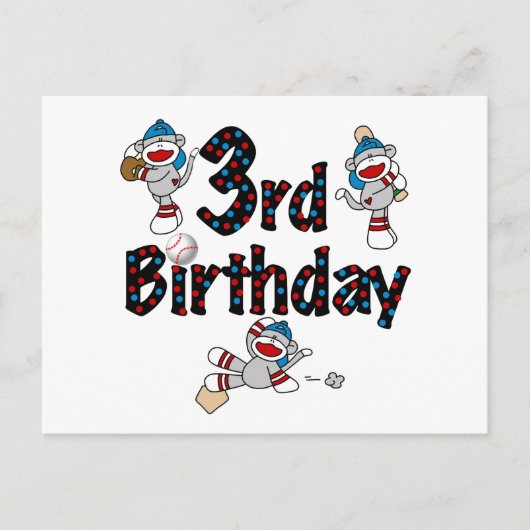 Carte Postale 3ème anniversaire du baseball de singe de soie (Devant)