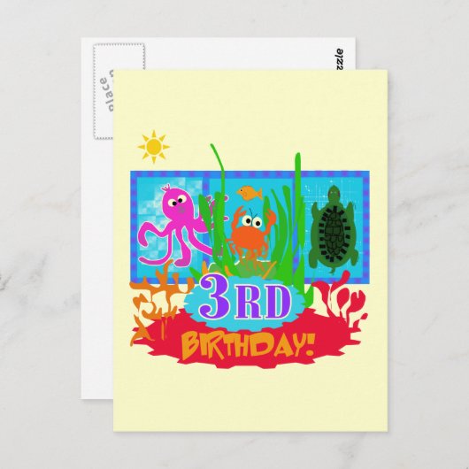 Carte Postale 3ème Aventure sous-marine Tshirts d'anniversaire (Devant / Derrière)