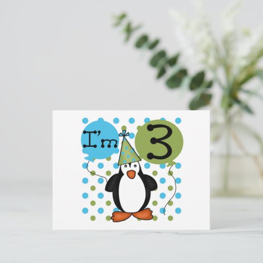 Carte Postale 3ème Pingouin T-shirts et cadeaux d'anniversaire (Debout devant)