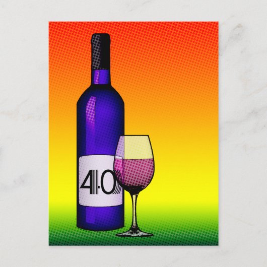 Carte Postale 40e anniversaire : bouteille de vin & verre (Devant)